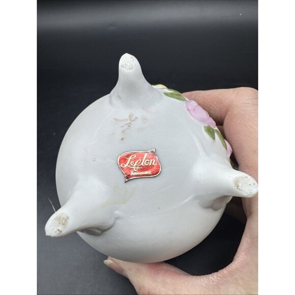 VTG Lefton Bisque Porcelain Yellow Chick Footed Egg Lidded Easter Box Trinket - Picture 6 of 10